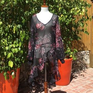 Leith Sheer Black Floral Top Size S